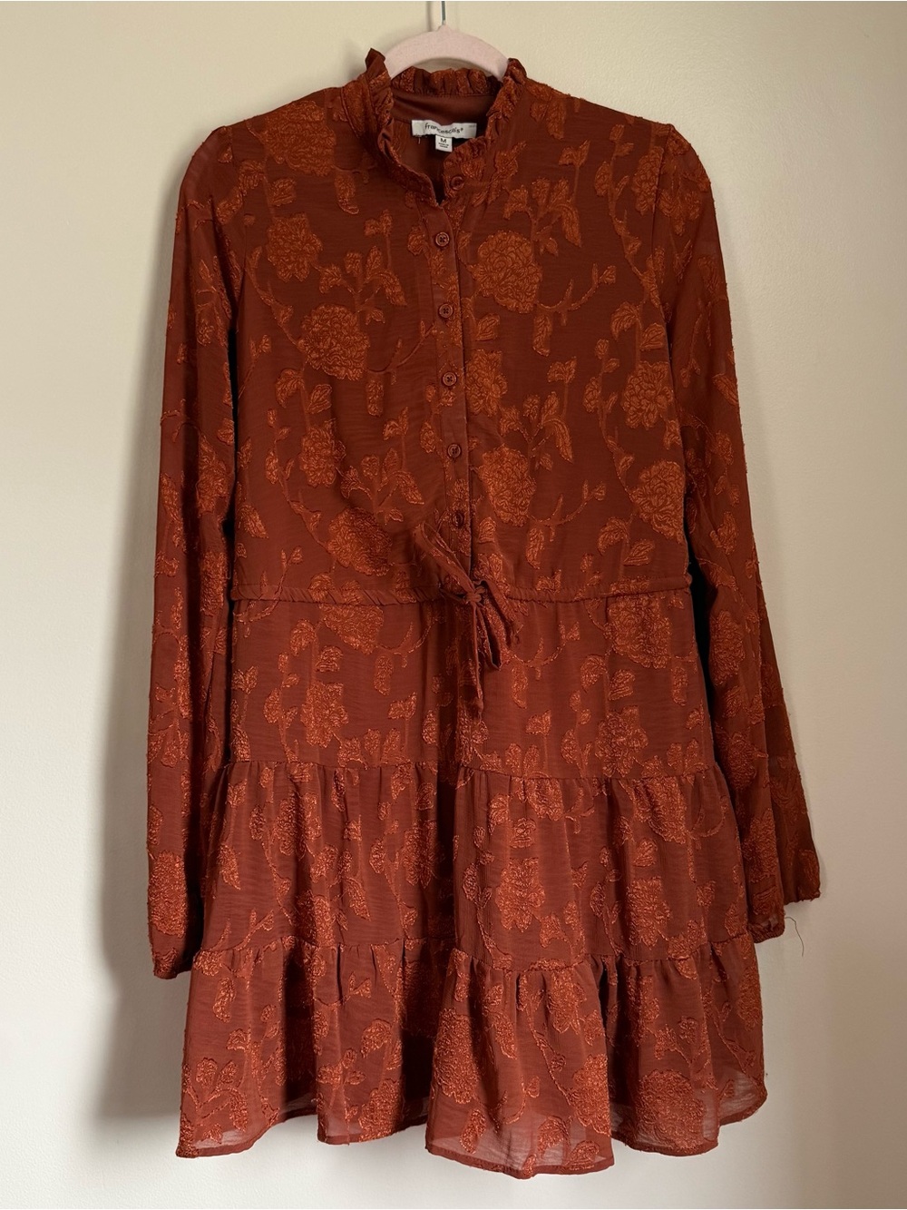 Fairy Whimsy Fall Francesca's Burnt Orange Floral Pattern Dress Size Medium